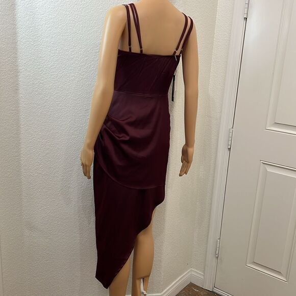 Pretty Little Thing Woman’s Dress Sz 4 Burgundy Strappy Corset Ruched Bodycon - Picture 7 of 12